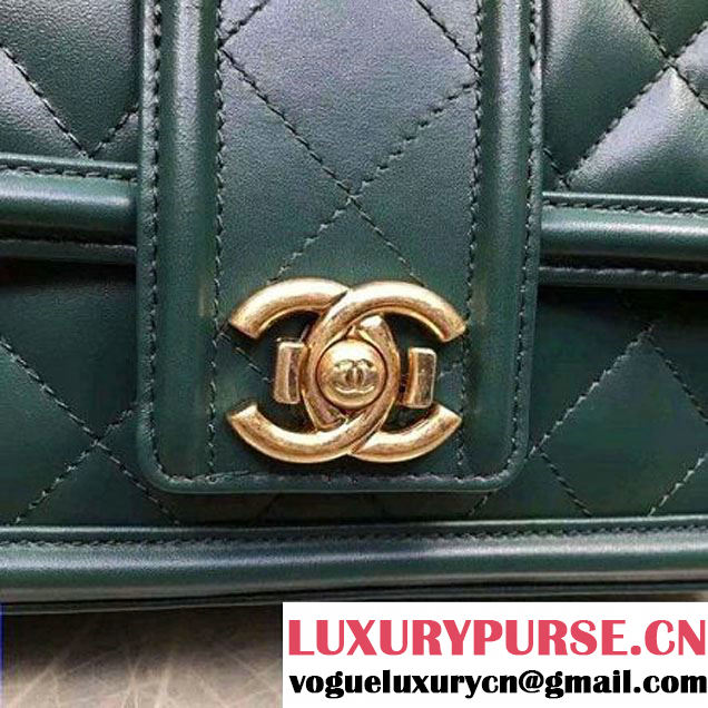 Chanel Quilted/Light Gold Metal Calfskin Small Elegant CC Flap Bag A91365 Green 2016 (YUN-6090902 )