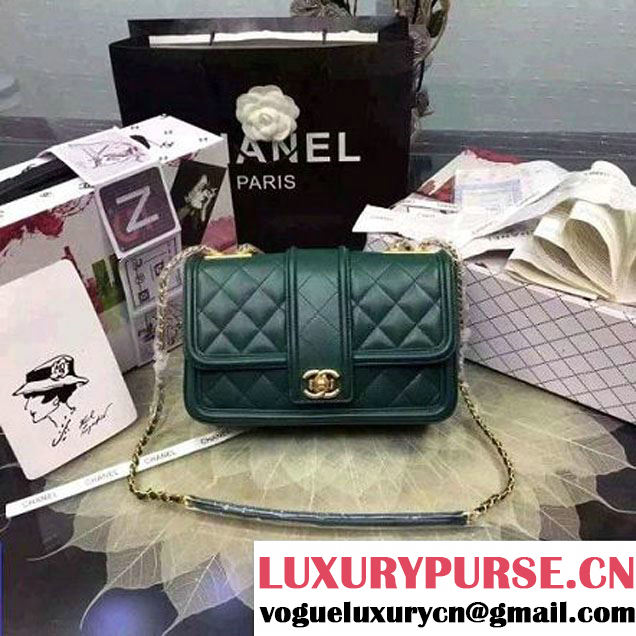 Chanel Quilted/Light Gold Metal Calfskin Small Elegant CC Flap Bag A91365 Green 2016 (YUN-6090902 )