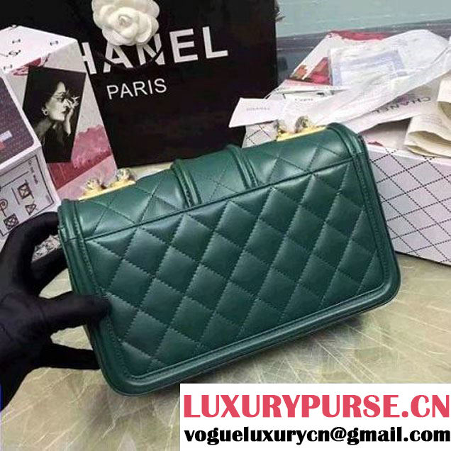 Chanel Quilted/Light Gold Metal Calfskin Small Elegant CC Flap Bag A91365 Green 2016 (YUN-6090902 )