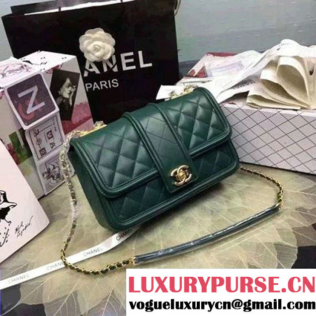 Chanel Quilted/Light Gold Metal Calfskin Small Elegant CC Flap Bag A91365 Green 2016 (YUN-6090902 )