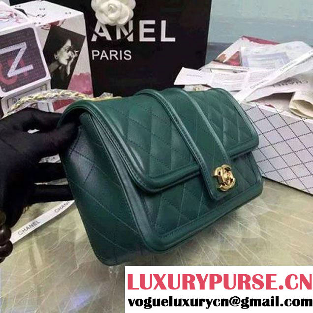 Chanel Quilted/Light Gold Metal Calfskin Small Elegant CC Flap Bag A91365 Green 2016 (YUN-6090902 )