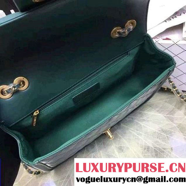 Chanel Quilted/Light Gold Metal Calfskin Small Elegant CC Flap Bag A91365 Green 2016 (YUN-6090902 )