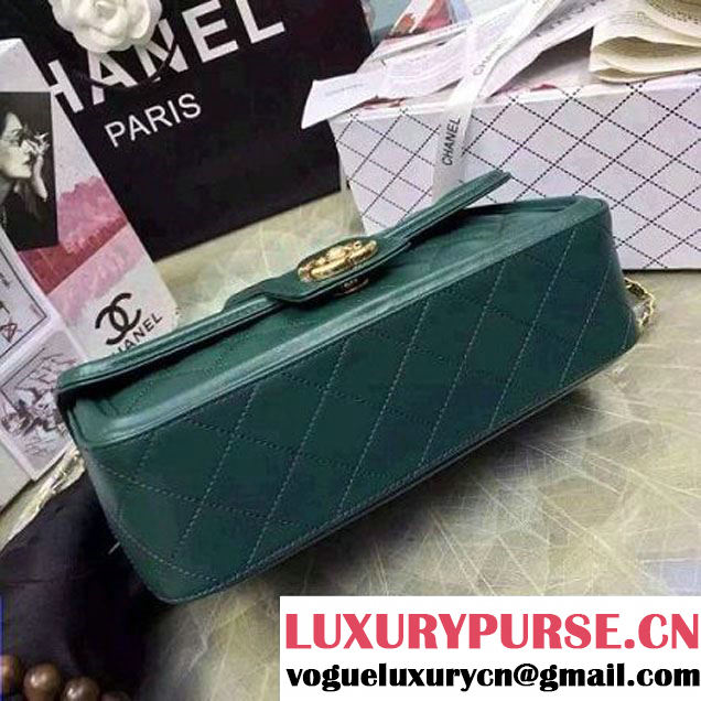 Chanel Quilted/Light Gold Metal Calfskin Small Elegant CC Flap Bag A91365 Green 2016 (YUN-6090902 )