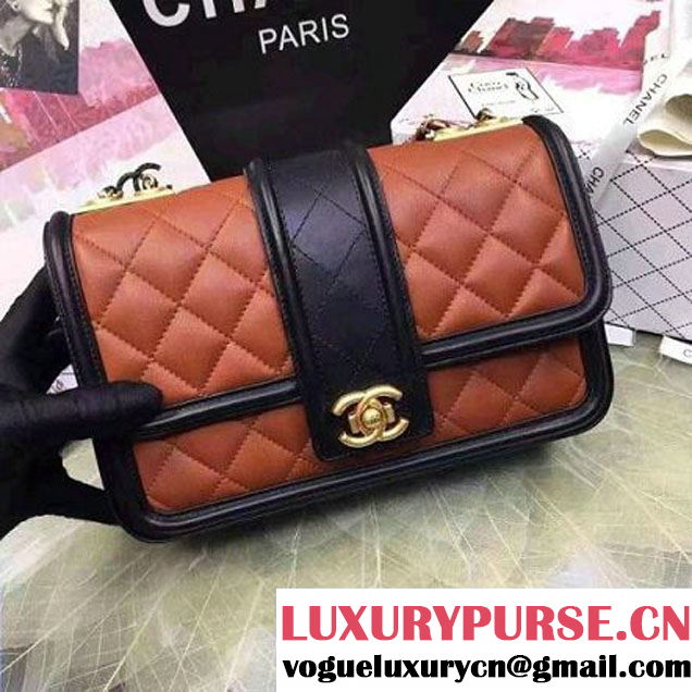 Chanel Quilted/Light Gold Metal Calfskin Small Elegant CC Flap Bag A91365 Kahki/Black 2016 (YUN-6090905 )