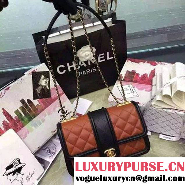 Chanel Quilted/Light Gold Metal Calfskin Small Elegant CC Flap Bag A91365 Kahki/Black 2016 (YUN-6090905 )