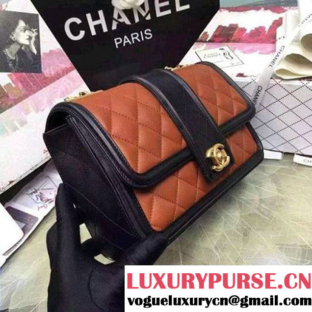 Chanel Quilted/Light Gold Metal Calfskin Small Elegant CC Flap Bag A91365 Kahki/Black 2016 (YUN-6090905 )