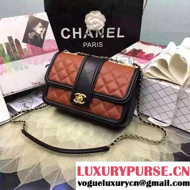 Chanel Quilted/Light Gold Metal Calfskin Small Elegant CC Flap Bag A91365 Kahki/Black 2016 (YUN-6090905 )