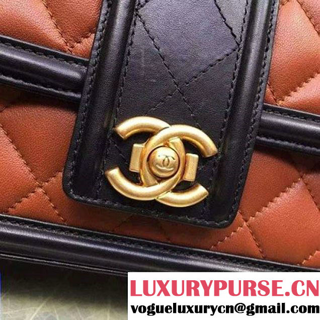 Chanel Quilted/Light Gold Metal Calfskin Small Elegant CC Flap Bag A91365 Kahki/Black 2016 (YUN-6090905 )