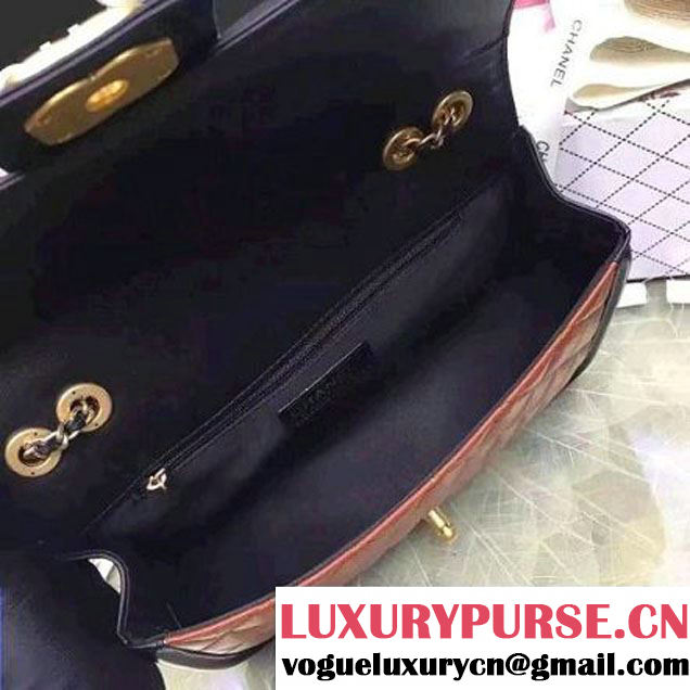 Chanel Quilted/Light Gold Metal Calfskin Small Elegant CC Flap Bag A91365 Kahki/Black 2016 (YUN-6090905 )