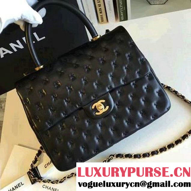 Chanel Large Stitches Lambskin Top Handle Bag Black France 2016 (KN-6090906 )