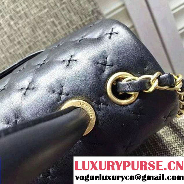 Chanel Large Stitches Lambskin Top Handle Bag Black France 2016 (KN-6090906 )