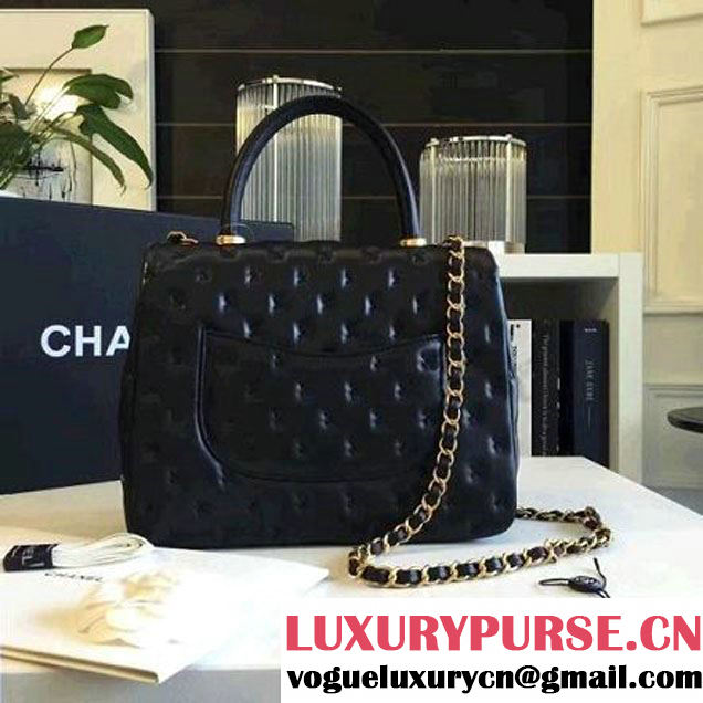 Chanel Large Stitches Lambskin Top Handle Bag Black France 2016 (KN-6090906 )