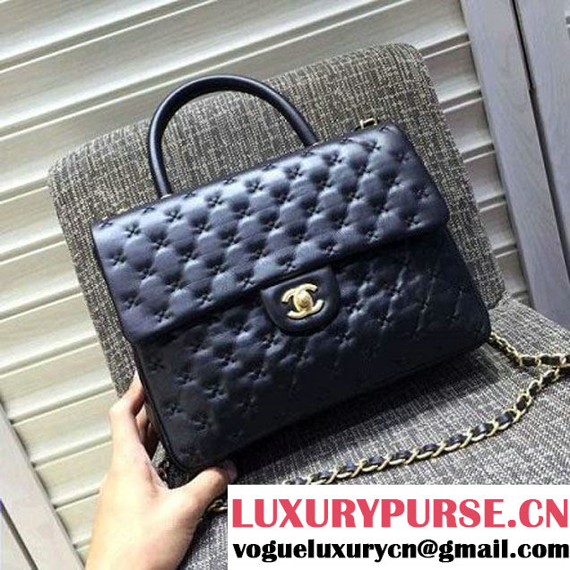 Chanel Large Stitches Lambskin Top Handle Bag Black France 2016 (KN-6090906 )