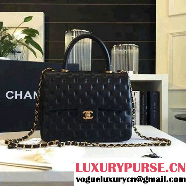 Chanel Large Stitches Lambskin Top Handle Bag Black France 2016 (KN-6090906 )