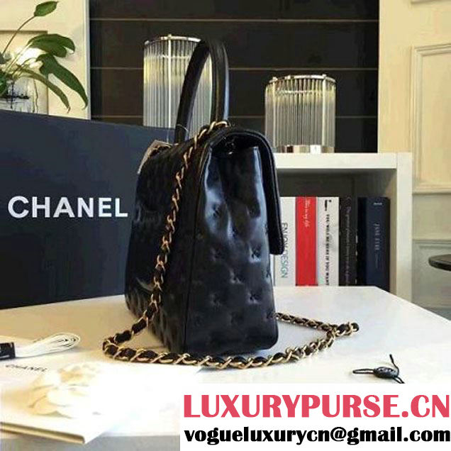 Chanel Large Stitches Lambskin Top Handle Bag Black France 2016 (KN-6090906 )