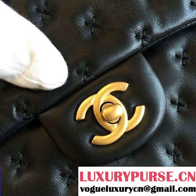 Chanel Large Stitches Lambskin Top Handle Bag Black France 2016 (KN-6090906 )