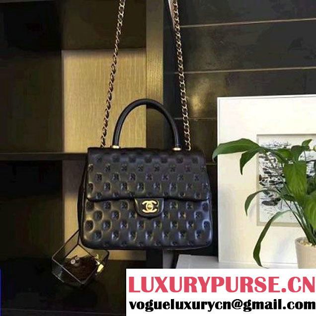 Chanel Large Stitches Lambskin Top Handle Bag Black France 2016 (KN-6090906 )