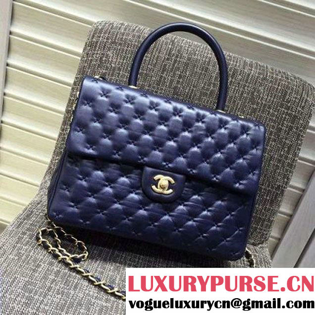 Chanel Large Stitches Lambskin Top Handle Bag Blue France 2016 (KN-6090907 )