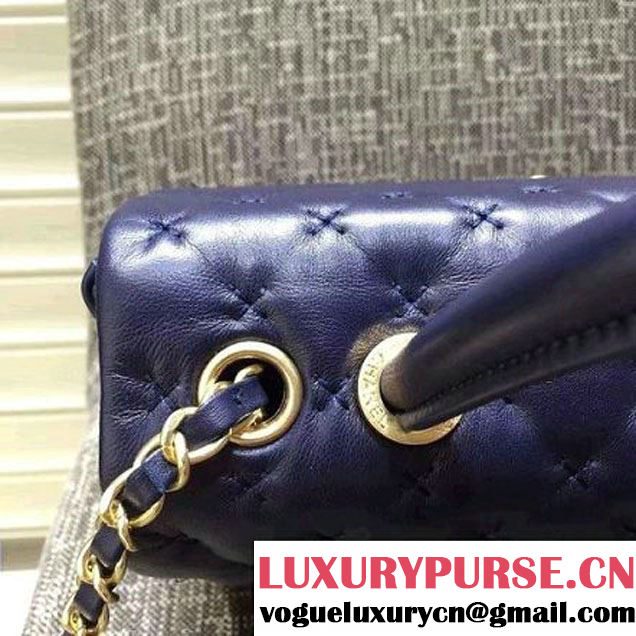 Chanel Large Stitches Lambskin Top Handle Bag Blue France 2016 (KN-6090907 )