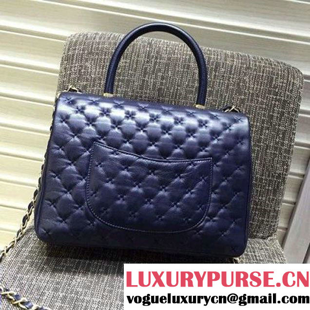 Chanel Large Stitches Lambskin Top Handle Bag Blue France 2016 (KN-6090907 )
