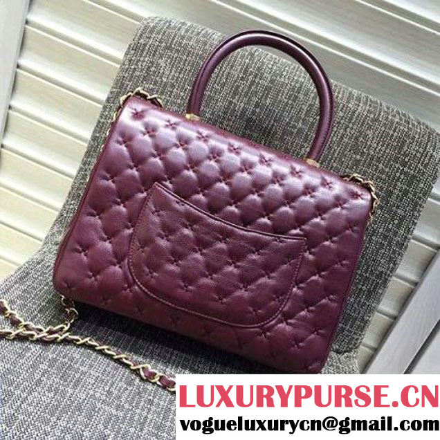 Chanel Large Stitches Lambskin Top Handle Bag Burgundy  France 2016 (KN-6090908 )