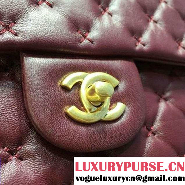 Chanel Large Stitches Lambskin Top Handle Bag Burgundy  France 2016 (KN-6090908 )