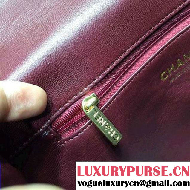 Chanel Large Stitches Lambskin Top Handle Bag Burgundy  France 2016 (KN-6090908 )