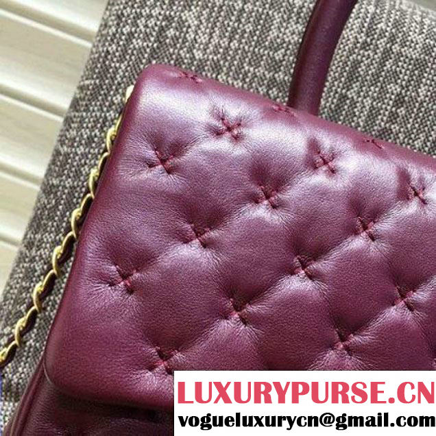 Chanel Large Stitches Lambskin Top Handle Bag Burgundy  France 2016 (KN-6090908 )