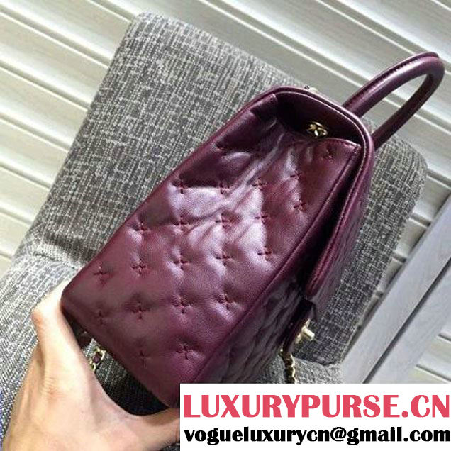 Chanel Large Stitches Lambskin Top Handle Bag Burgundy  France 2016 (KN-6090908 )