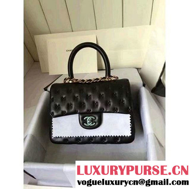 Chanel Small Stitches Lambskin Top Handle Bag Black France 2016 (KN-6090909 )
