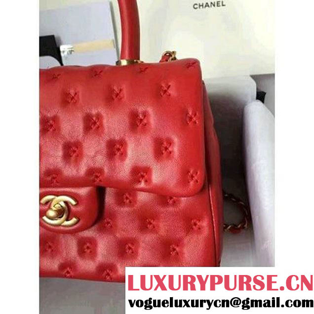 Chanel Small Stitches Lambskin Top Handle Bag Red France 2016 (KN-6090910 )