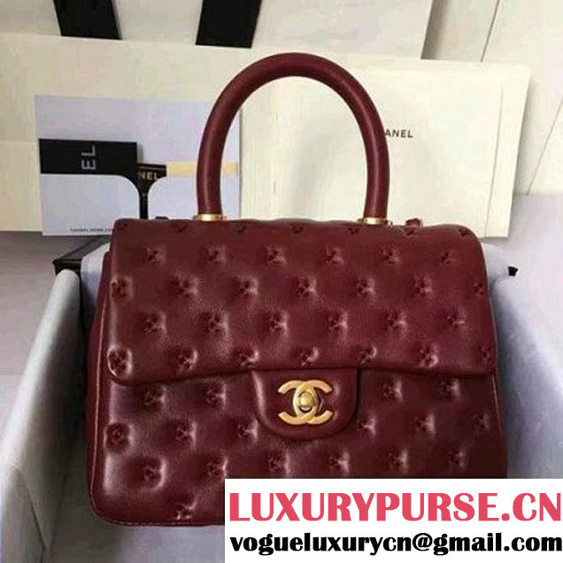 Chanel Small Stitches Lambskin Top Handle Bag Burgundy France 2016 (KN-6090911 )