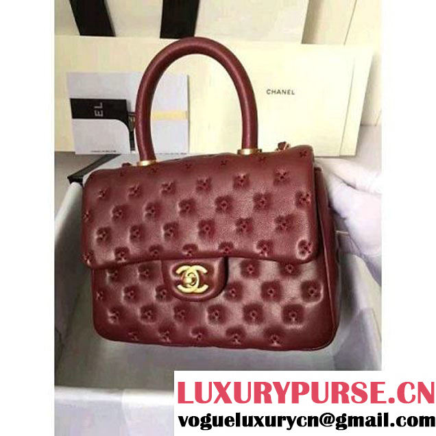 Chanel Small Stitches Lambskin Top Handle Bag Burgundy France 2016 (KN-6090911 )