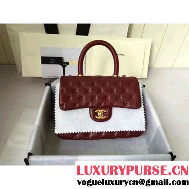 Chanel Small Stitches Lambskin Top Handle Bag Burgundy France 2016 (KN-6090911 )