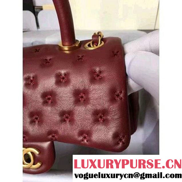 Chanel Small Stitches Lambskin Top Handle Bag Burgundy France 2016 (KN-6090911 )
