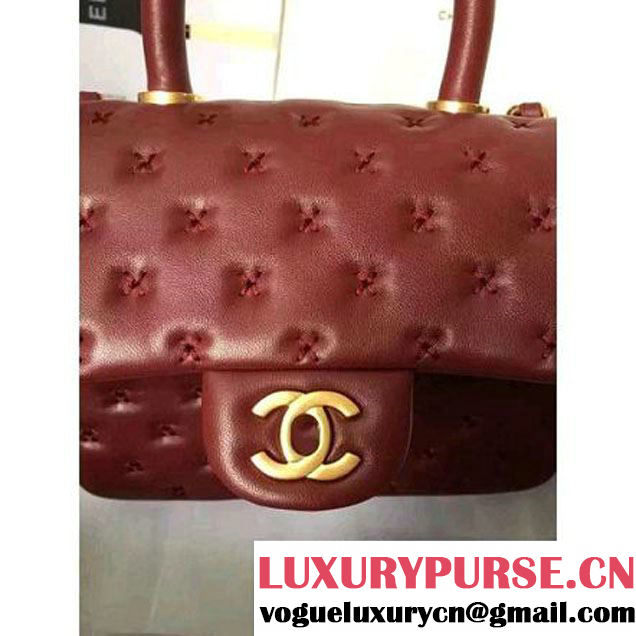 Chanel Small Stitches Lambskin Top Handle Bag Burgundy France 2016 (KN-6090911 )