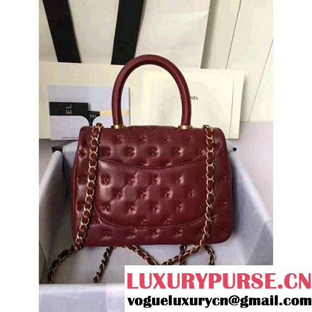 Chanel Small Stitches Lambskin Top Handle Bag Burgundy France 2016 (KN-6090911 )