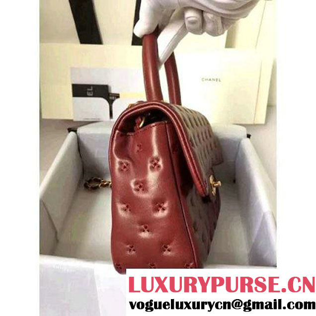 Chanel Small Stitches Lambskin Top Handle Bag Burgundy France 2016 (KN-6090911 )