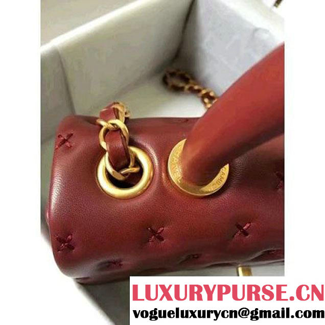 Chanel Small Stitches Lambskin Top Handle Bag Burgundy France 2016 (KN-6090911 )