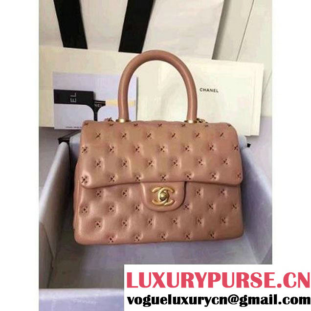 Chanel Small Stitches Lambskin Top Handle Bag Beige France 2016 (KN-6090912 )