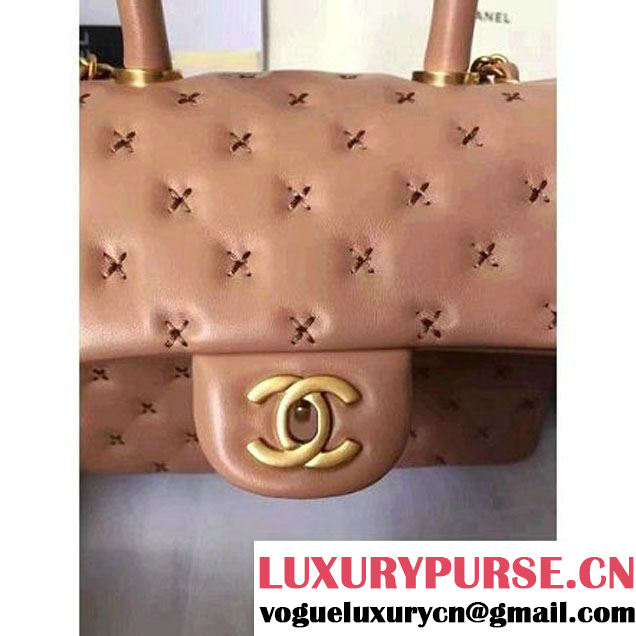 Chanel Small Stitches Lambskin Top Handle Bag Beige France 2016 (KN-6090912 )