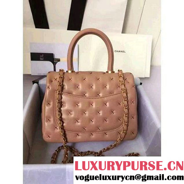 Chanel Small Stitches Lambskin Top Handle Bag Beige France 2016 (KN-6090912 )
