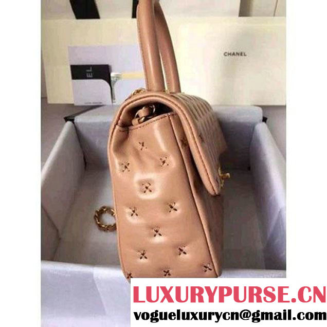 Chanel Small Stitches Lambskin Top Handle Bag Beige France 2016 (KN-6090912 )