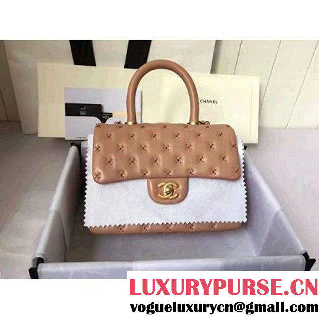 Chanel Small Stitches Lambskin Top Handle Bag Beige France 2016 (KN-6090912 )