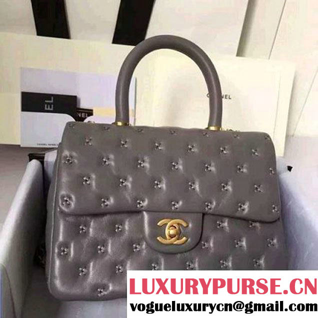 Chanel Small Stitches Lambskin Top Handle Bag Gray France 2016 (KN-6090913 )