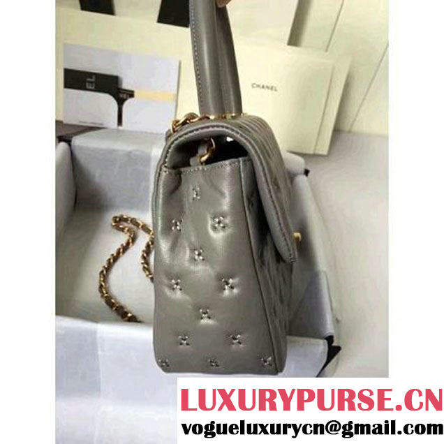 Chanel Small Stitches Lambskin Top Handle Bag Gray France 2016 (KN-6090913 )