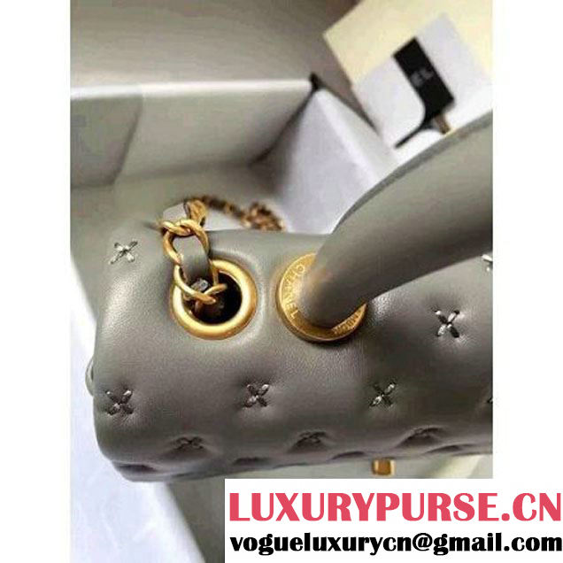 Chanel Small Stitches Lambskin Top Handle Bag Gray France 2016 (KN-6090913 )
