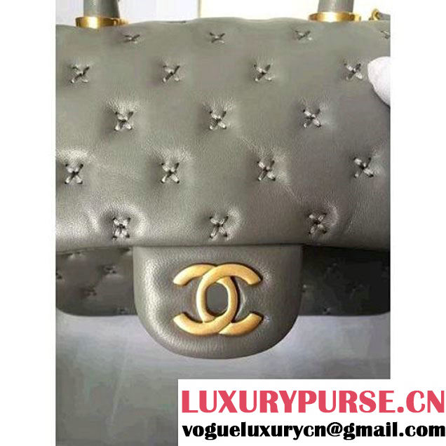Chanel Small Stitches Lambskin Top Handle Bag Gray France 2016 (KN-6090913 )