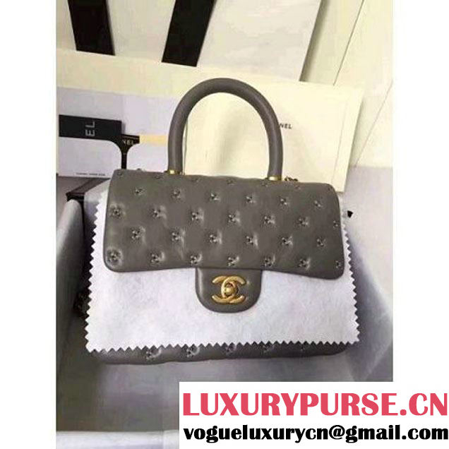 Chanel Small Stitches Lambskin Top Handle Bag Gray France 2016 (KN-6090913 )