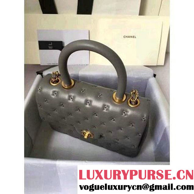 Chanel Small Stitches Lambskin Top Handle Bag Gray France 2016 (KN-6090913 )